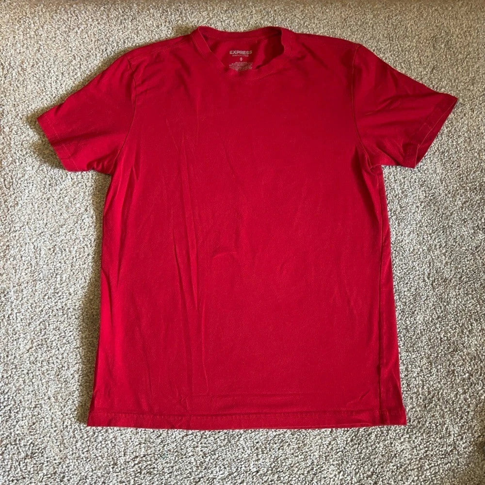 Express shirt mens medium red stretch crew casual solid minimalist cotton