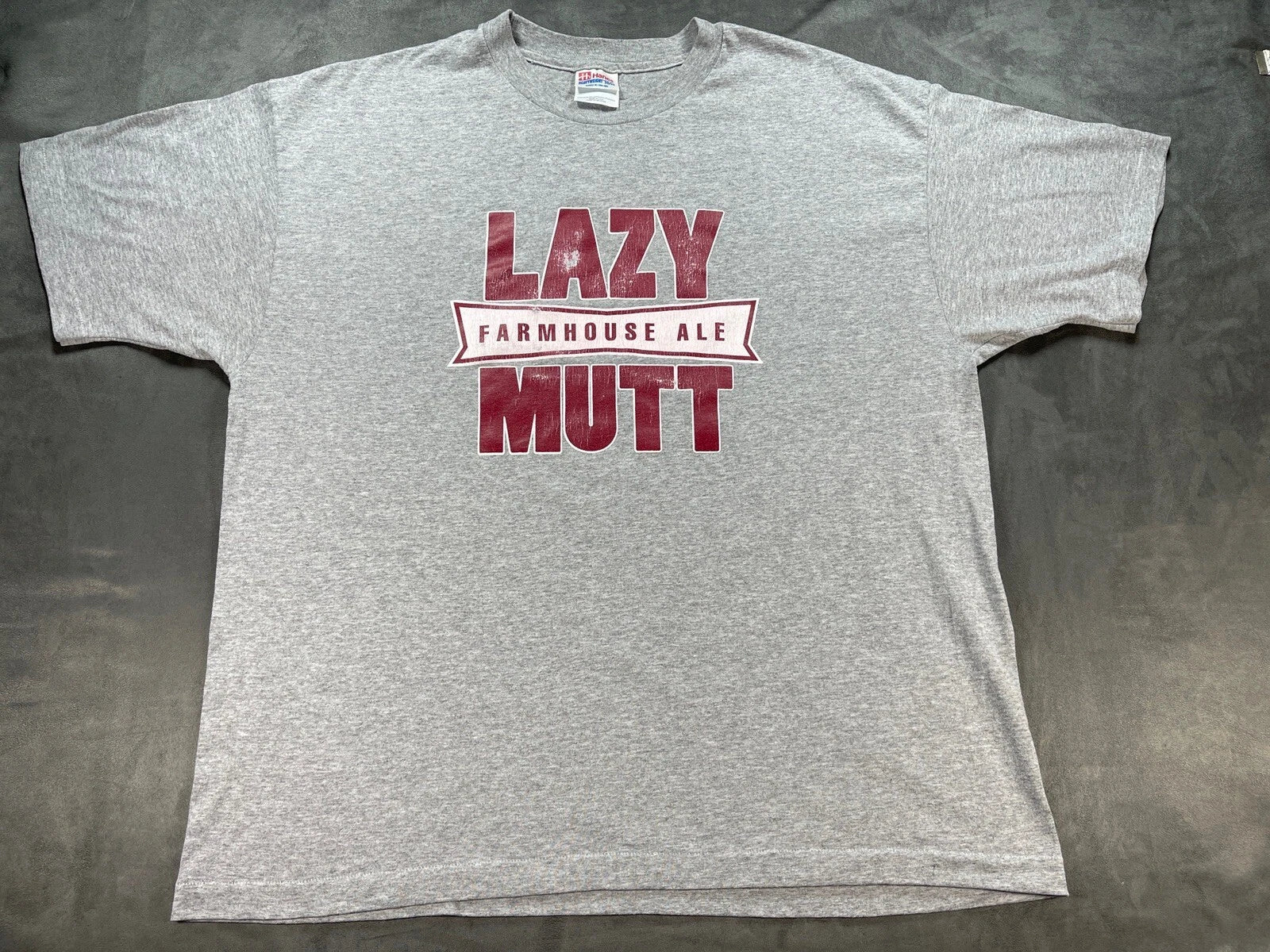 XL Vintage Single Stitch LAZY MUTT Farmhouse Ale Defunct Beer Alcohol Shirt Gray