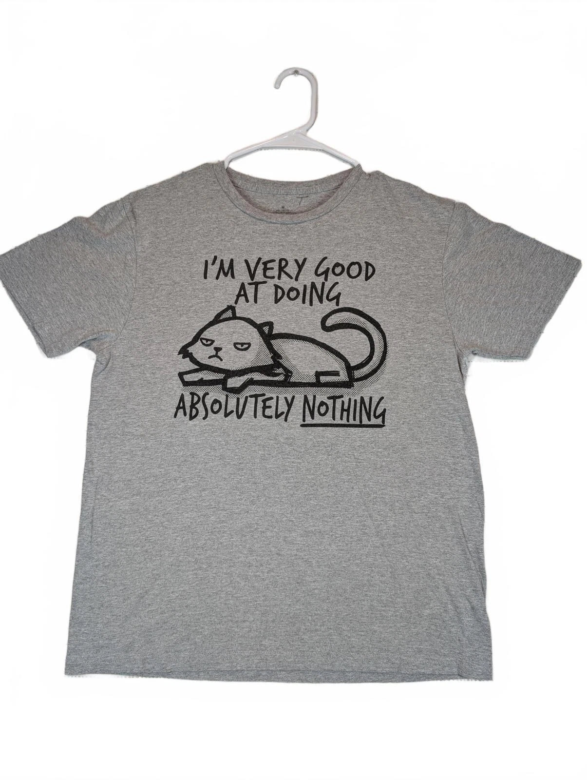 Funny Lazy Cat Graphic T Shirt Absolutely Nothing Humor Tee Mens Medium Gray
