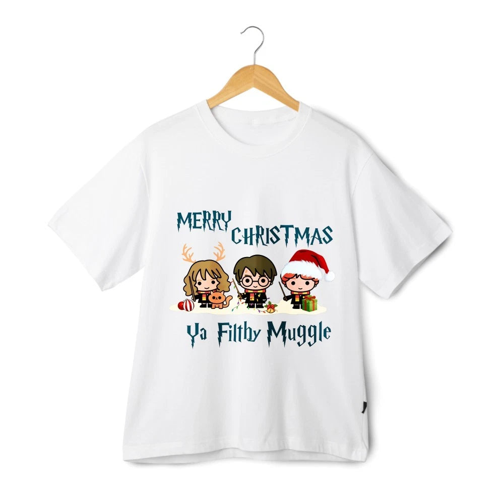 Merry Christmas Hogwatrs School Inspired Chibi Trio Friends Holiday T-Shirt