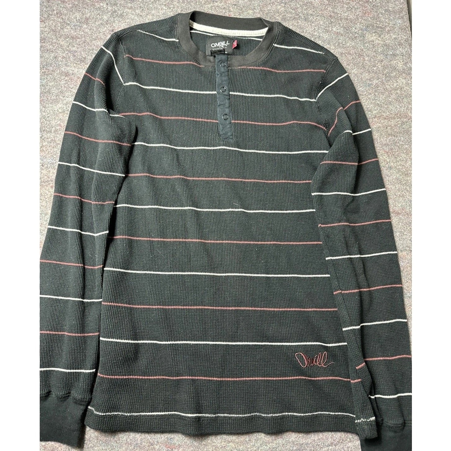 O'Neil Thermal Knit Men’s Small Long-sleeve Shirt Striped Henley Y2K Tee 90s