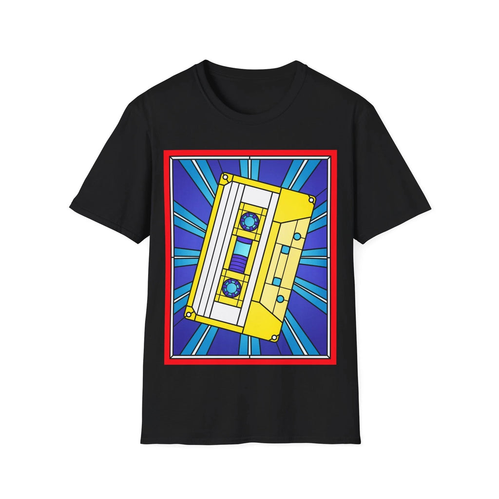 Stained Glass Cassette Tape T-Shirt, Music Fan Graphic Tee, Funny Religious Art