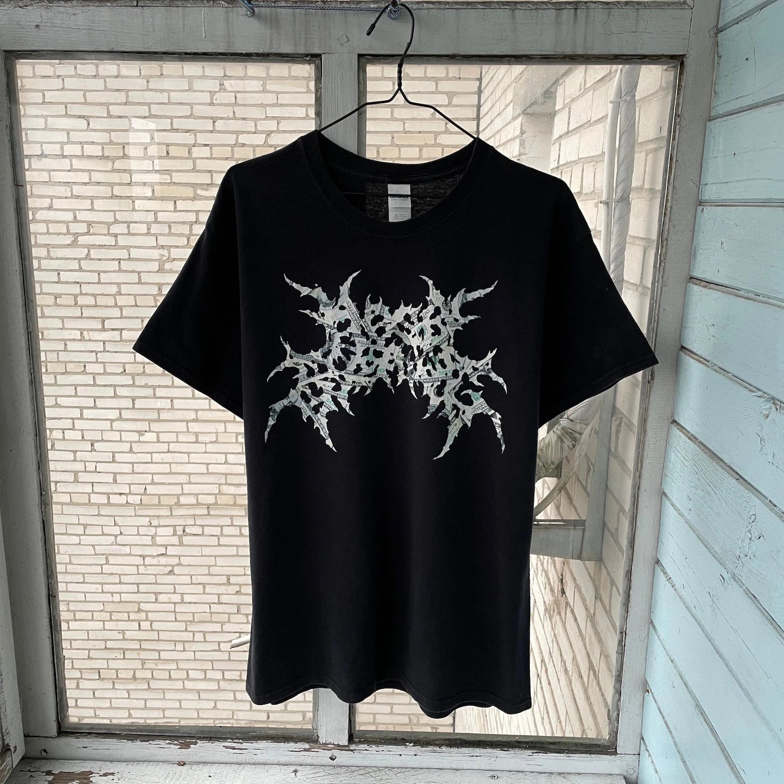 y2k grunge black t shirt vintage sz L streetwear drill punk altbone skeleton