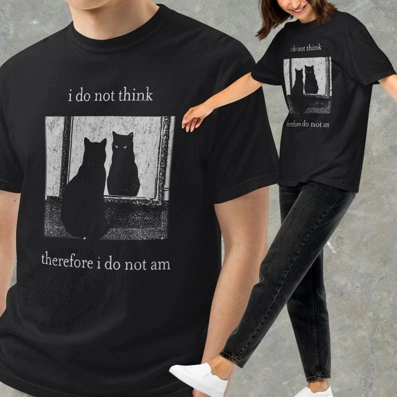 I do not think therefore i do not am, Funny Cat shirt,Vintage Shirt, 80s, 90s