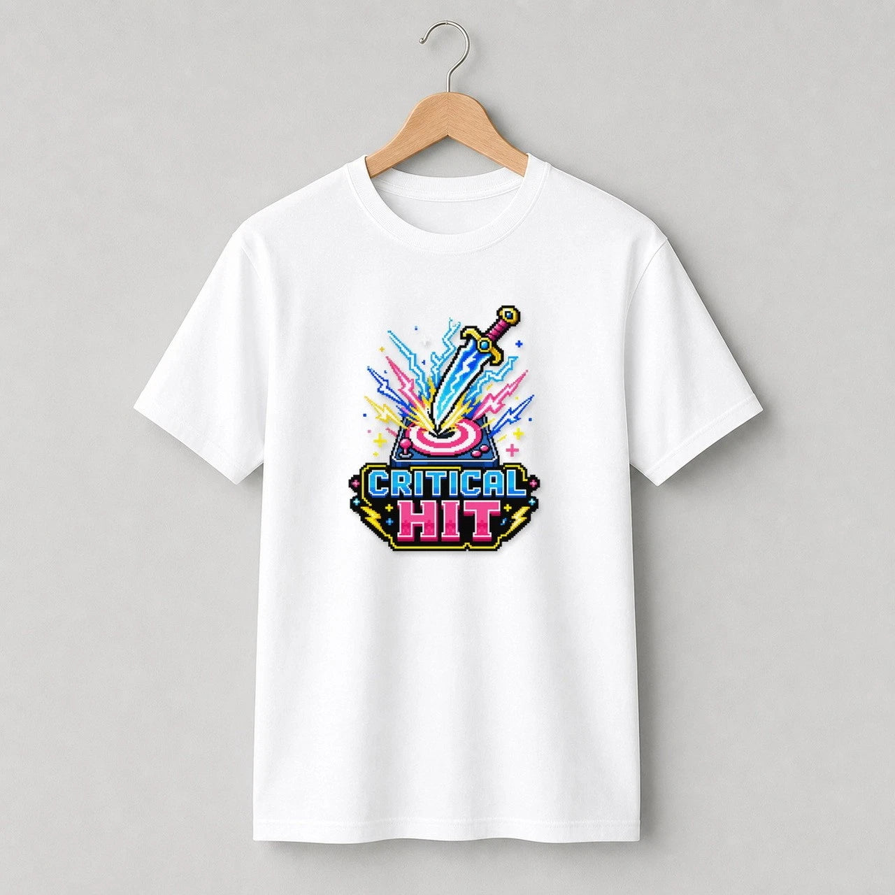 Critical Hit Lightning Sword T-Shirt Retro Gamer Tee Gift