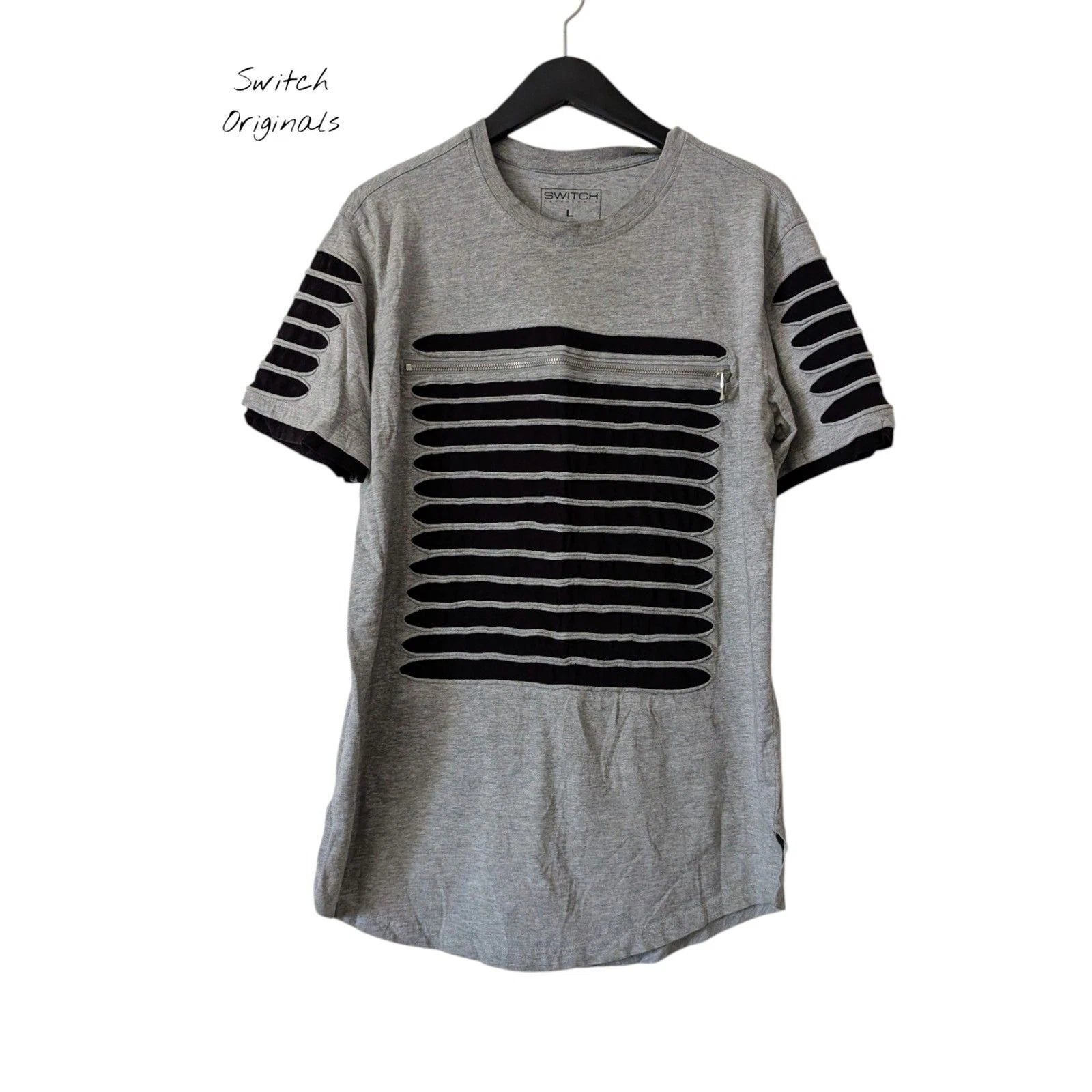 Switch Originals Cutout Zip Front T-Shirt Size L Distressed Streetwear