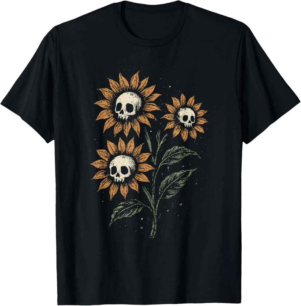 Skull Sunflowers Gothic Goth Creepy Cute Alt Grunge Y2K T-Shirt