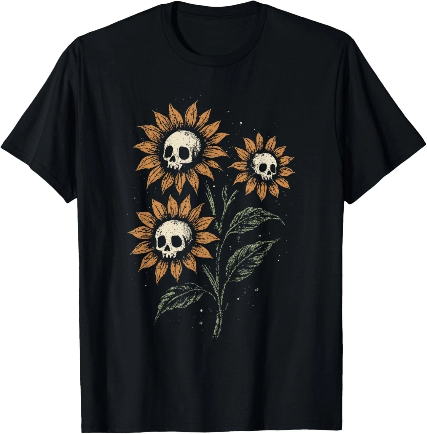 Skull Sunflowers Gothic Goth Creepy Cute Alt Grunge Y2K T-Shirt