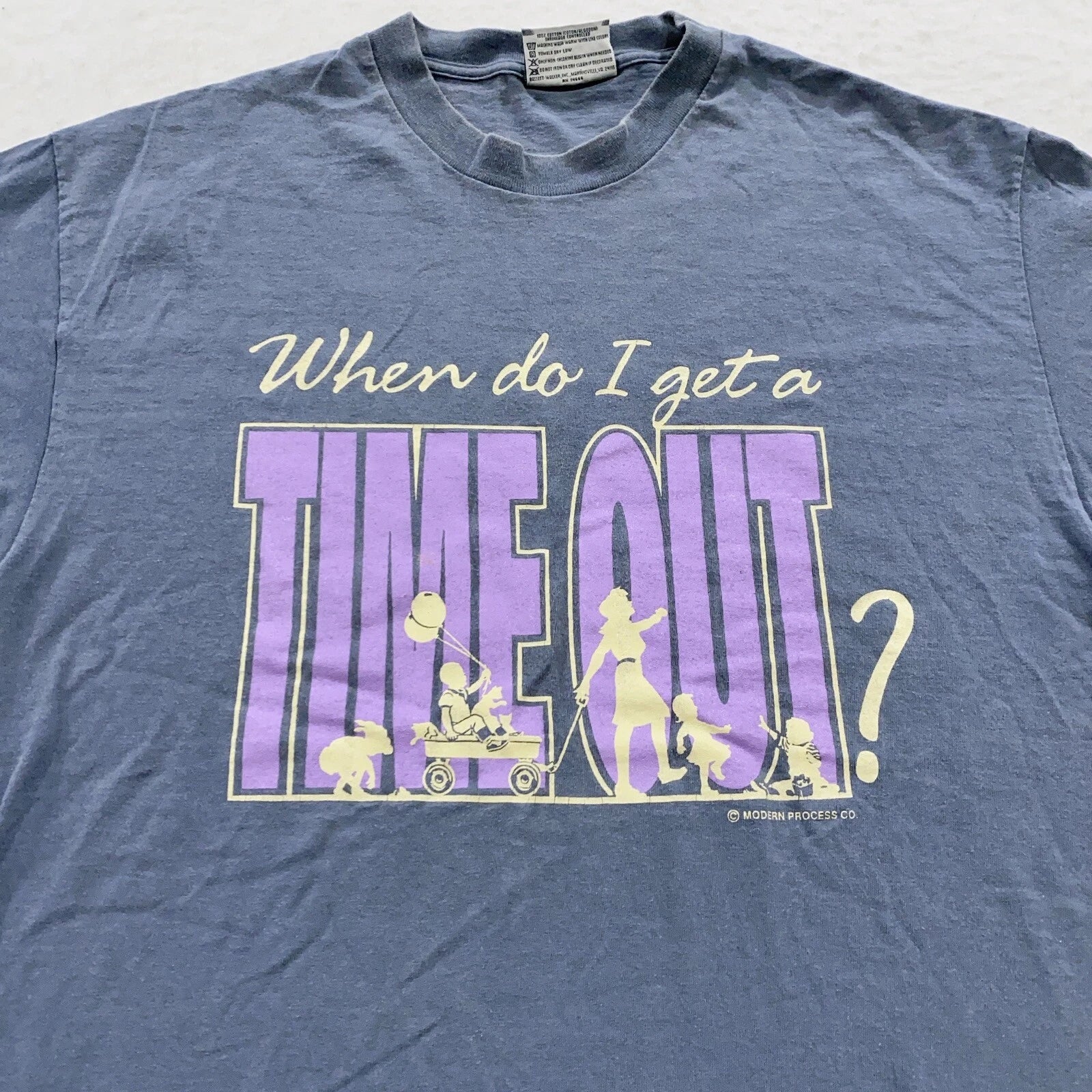vintage 90s WHEN DO I GET A TIME OUT? T-Shirt LARGE joke soft dad mom parent