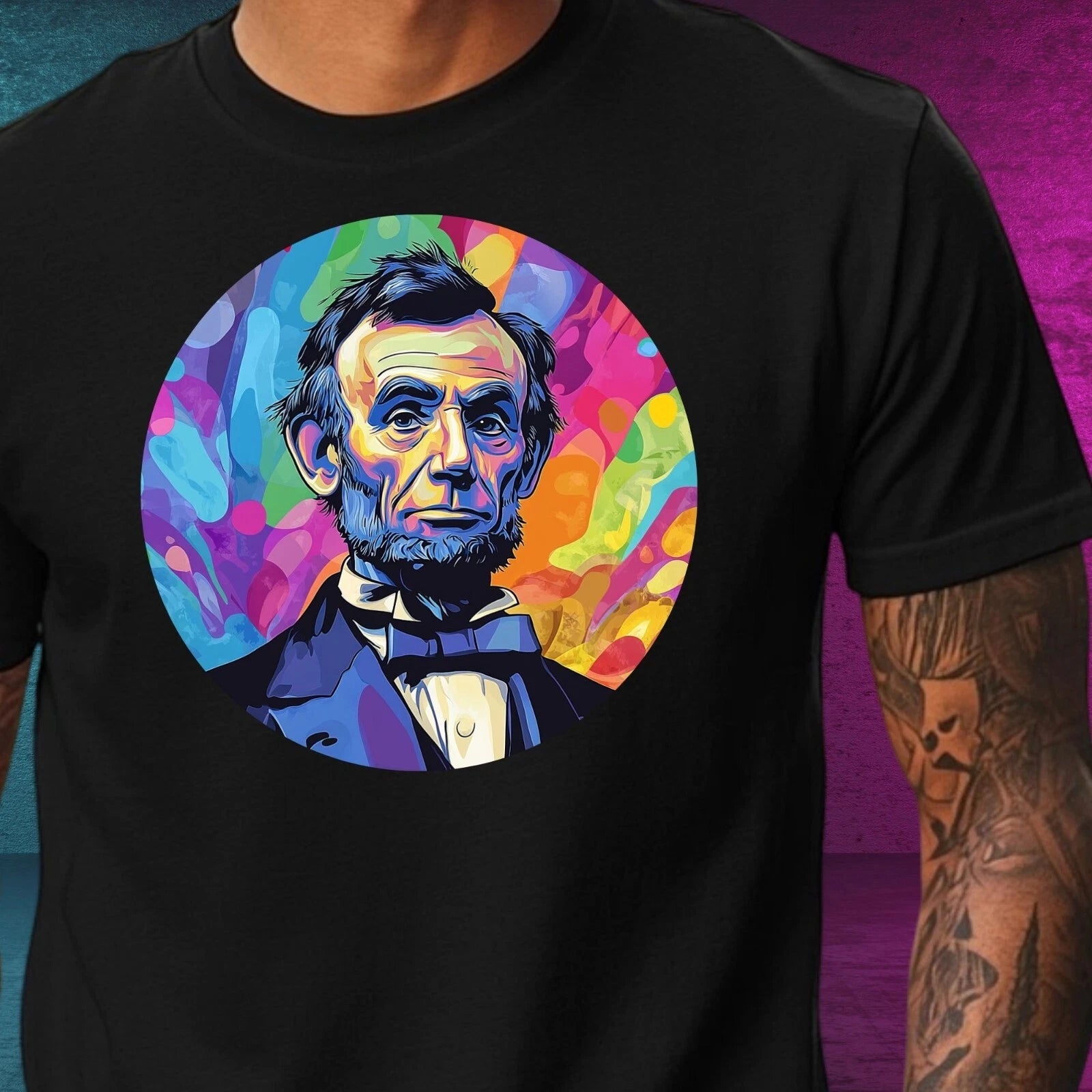 Mens Abraham Lincoln Pop Art Motif Cotton T-Shirt Size XS to 5XL