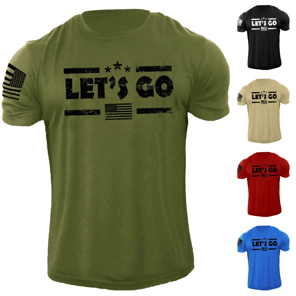 Lets Go USA American Flag Patriotic T-Shirt Distressed Military Style