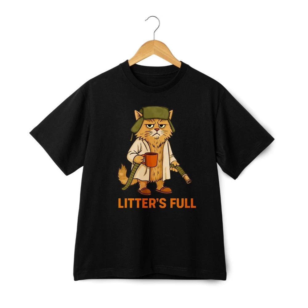 Litter’s Full Cat Parody Graphic T-Shirt Grumpy Cat Humor Unisex Streetwear Tee