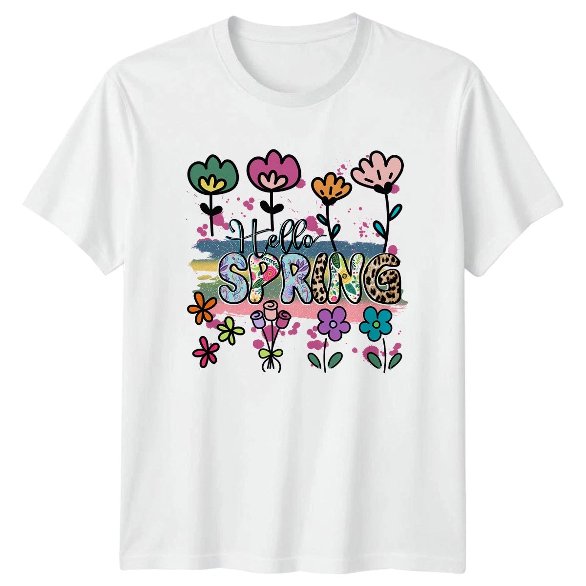 Hello Spring Womens T-Shirt Floral Boho Nature Mothers Day