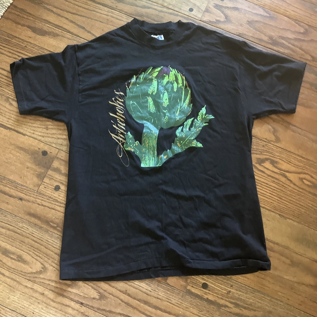 Artichokes Men's T-Shirt SIze XL VTG Castroville Giant Black Shirt Pop Art Plant