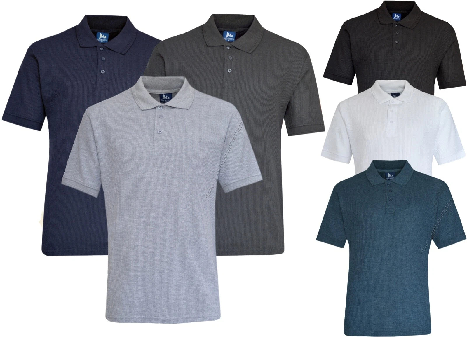 Mens Short Sleeve Polo Shirt Waffle Knit Casual Cotton Mix Thin Summer Top M-3XL
