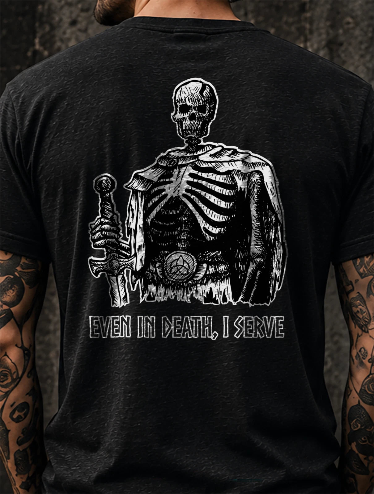 Dark Fantasy Skeleton Warrior Back Print Shirt, Gothic Streetwear Tee