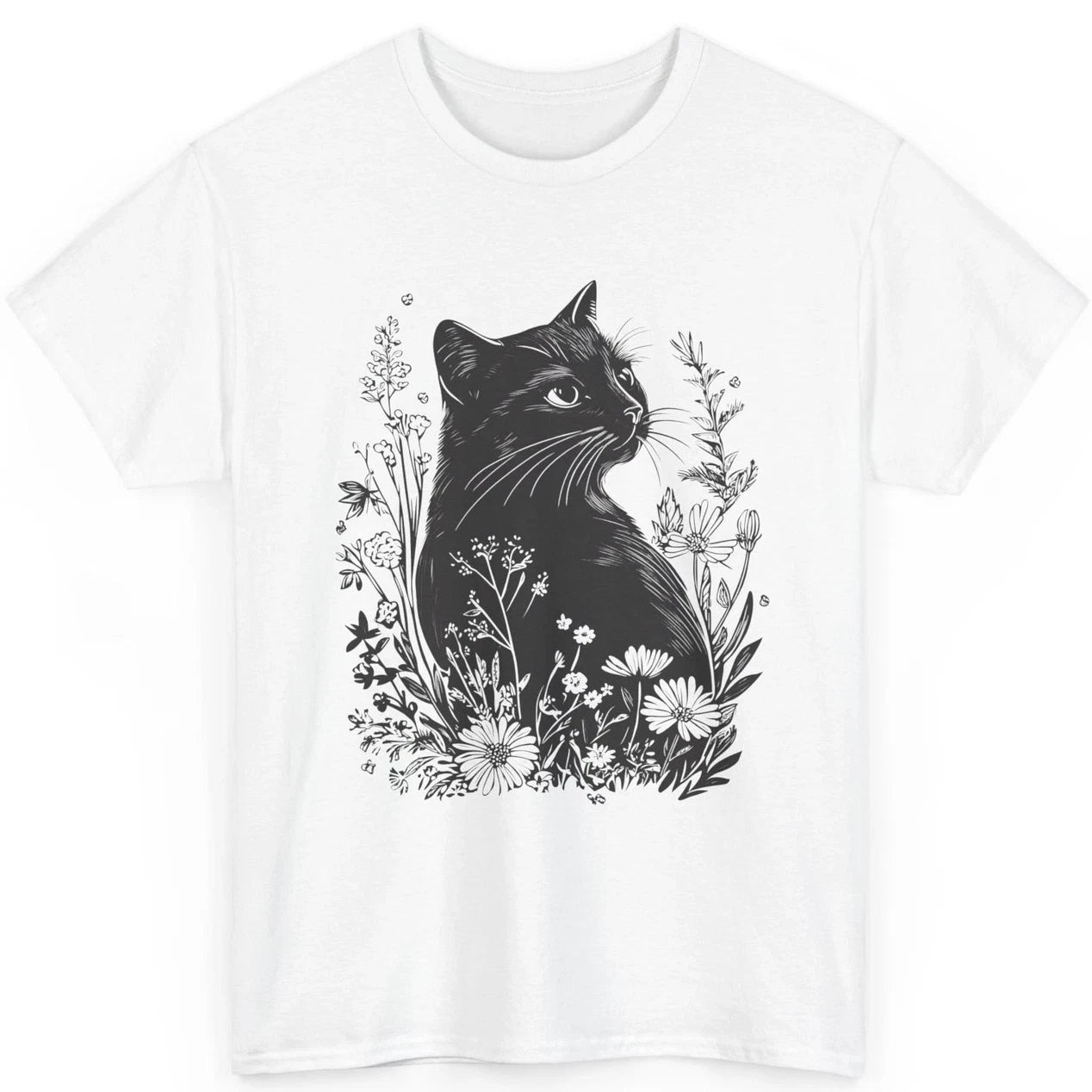 Black Cat Floral Shirt Vintage Botanical Aesthetic Cat Lover Women Gift