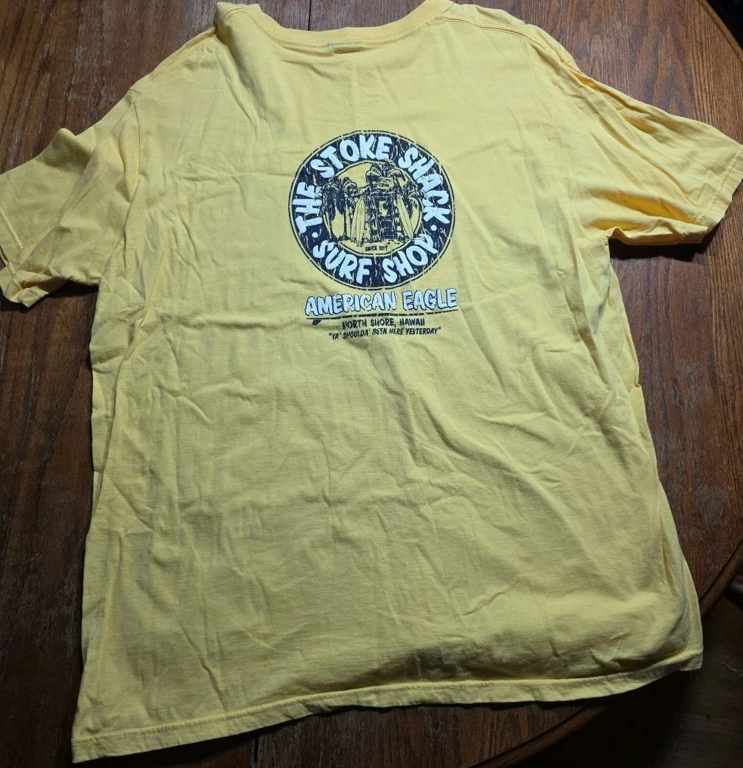 Vintage Y2K American Eagle Shirt Mens L Yellow Surf Shop Skate Graphic Tee