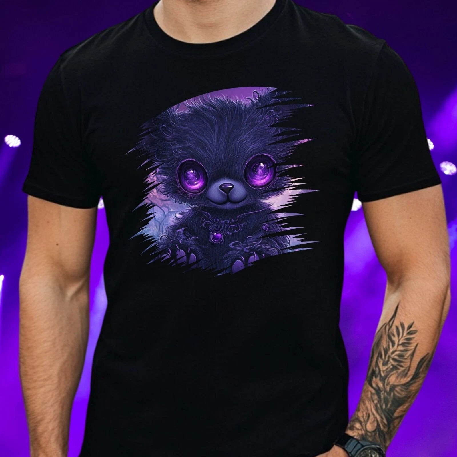 Mens Kawaii Gothic Teddy Bear Motif Cotton T-Shirt Size S to 5XL