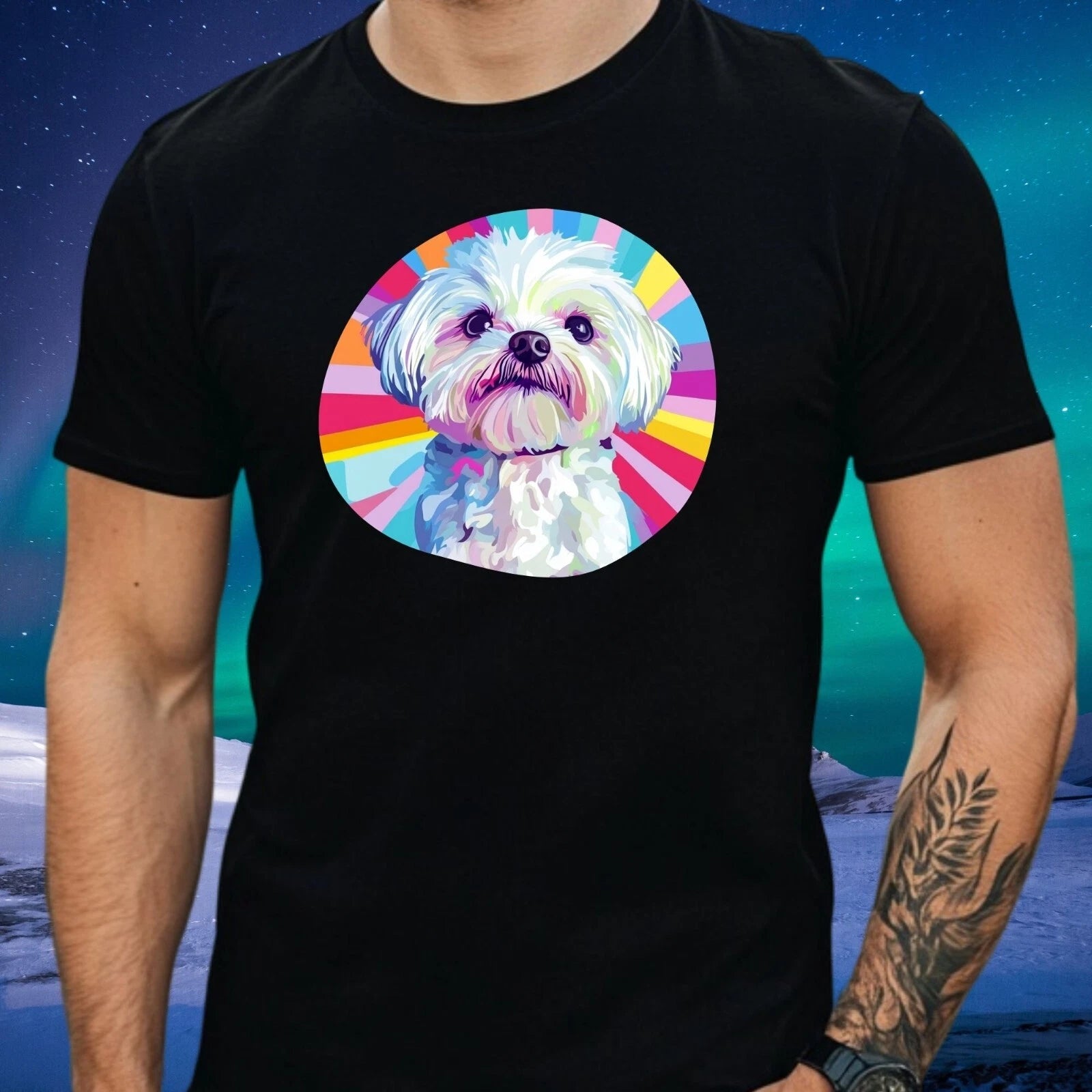 Mens Maltese Dog Pop Art Motif Cotton T-Shirt Size XS to 5XL
