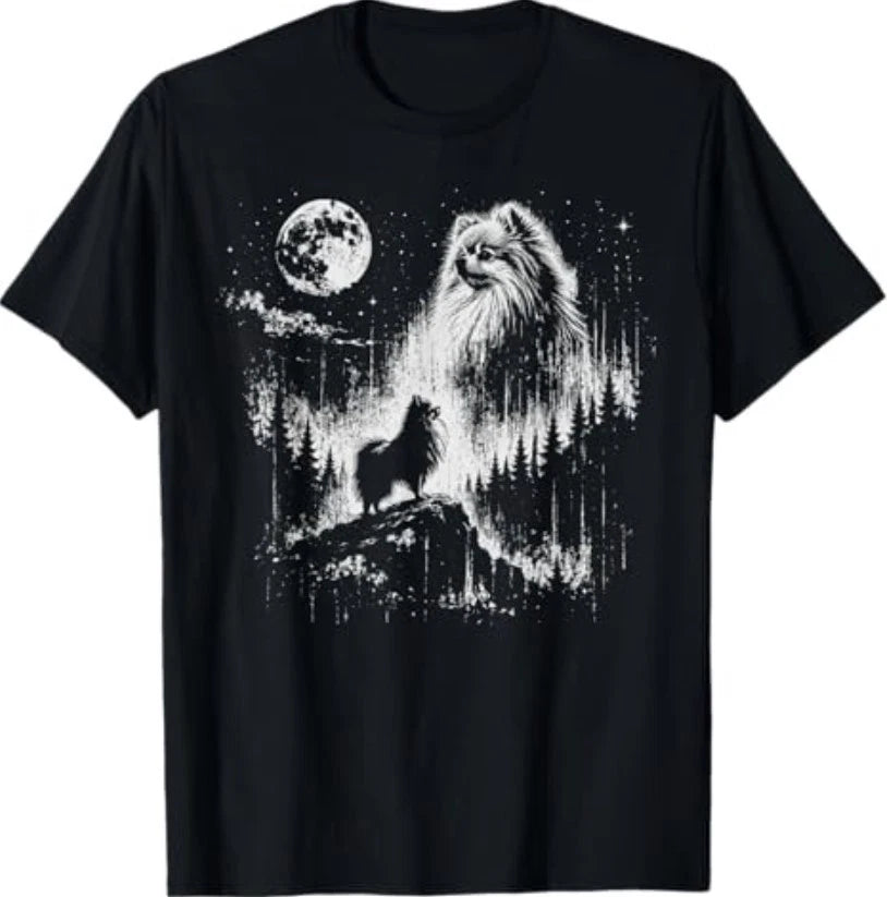 Pomeranian Howling to The Moon Vintage Mystical Dog Art T-Shirt