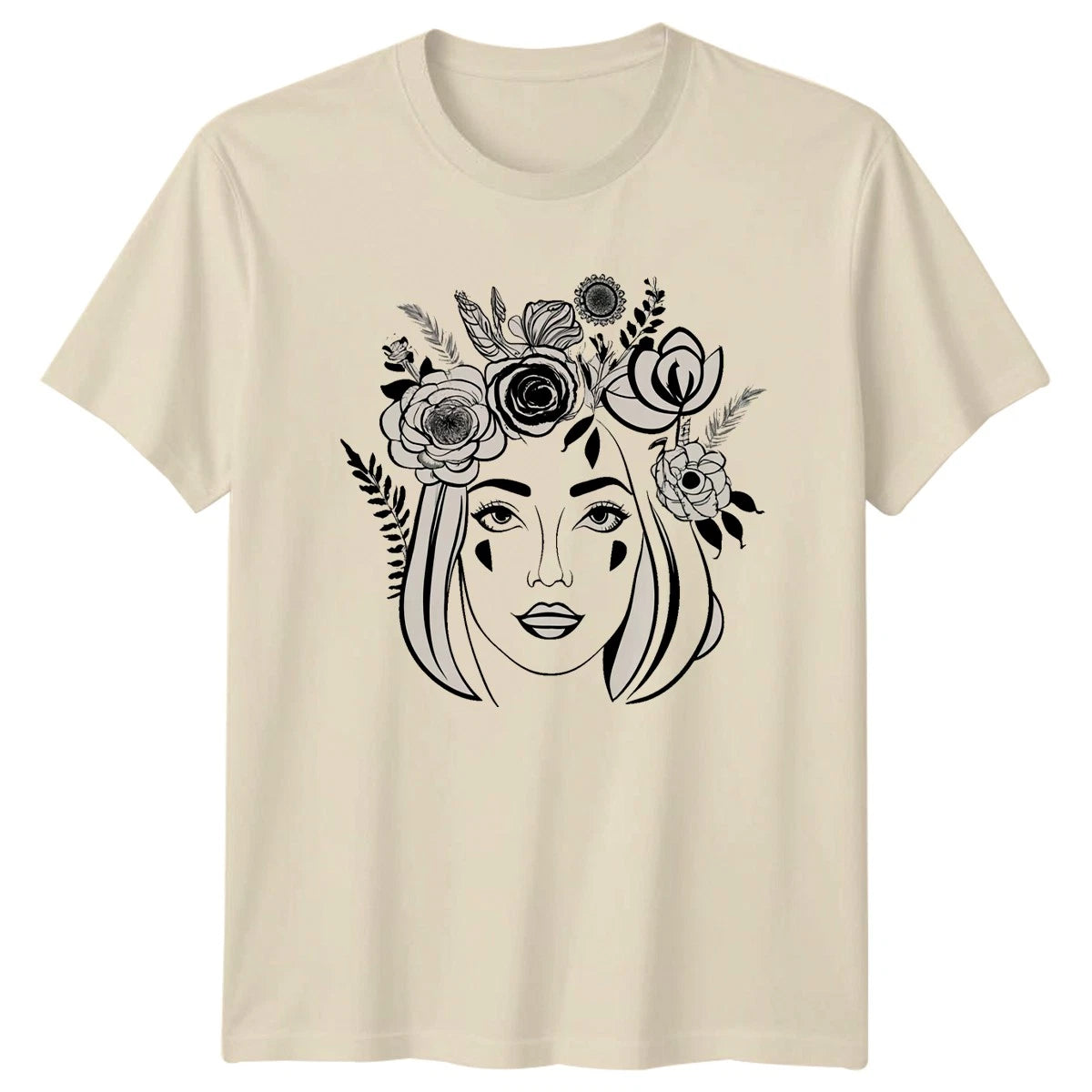 Beautiful Floral Face Art Womens T-Shirt Boho Chic Art Mothers Day Gift For Her