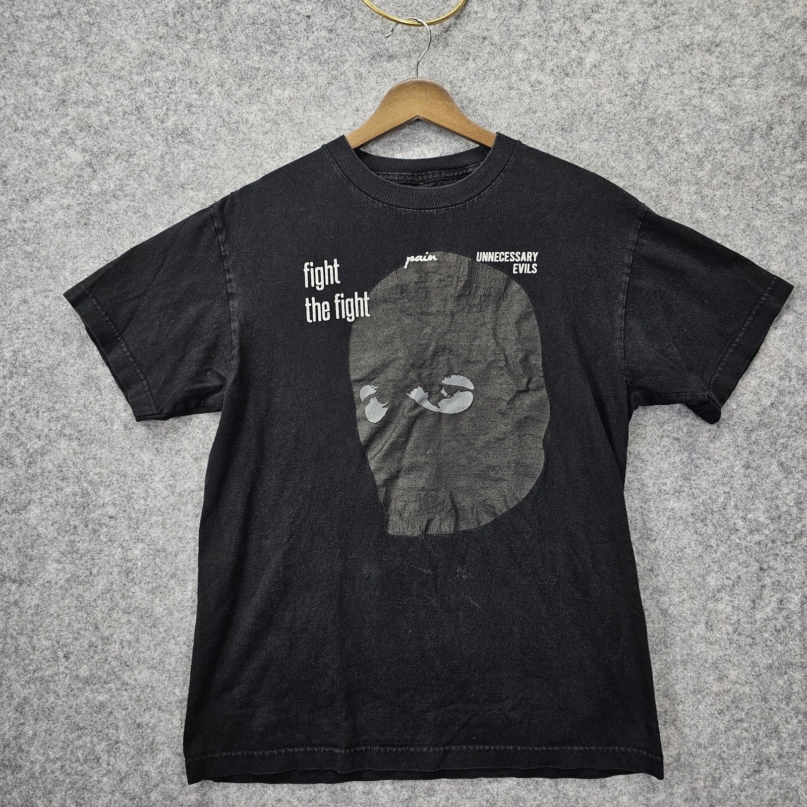 Y2K Grunge Fight The Fight Shirt S Black Graphic Unnecessary Evils Pain Tee Punk