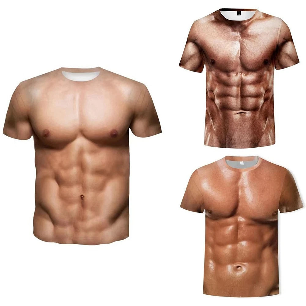 Trendy Men's Fake Muscle Print T Shirts for Casual Party and Daily Activities