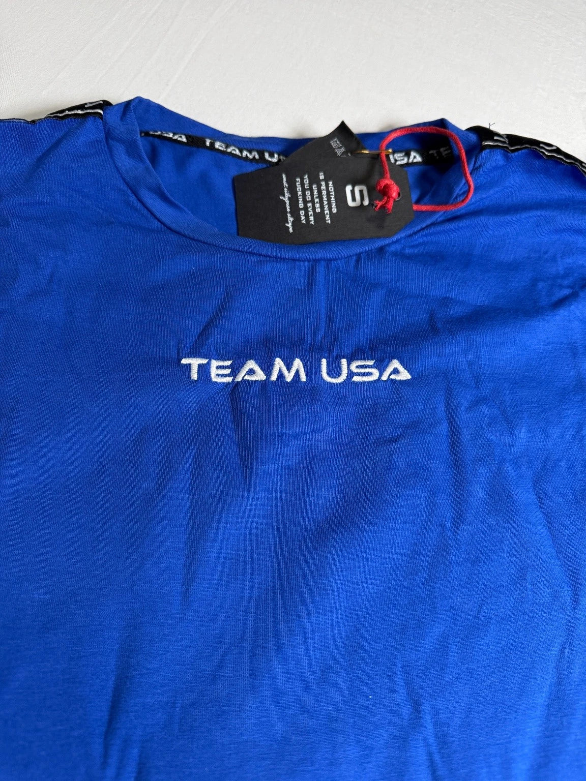 Team USA Wears Oversized Men's T-Shirt Blue Small Cotton USA Tape Detail