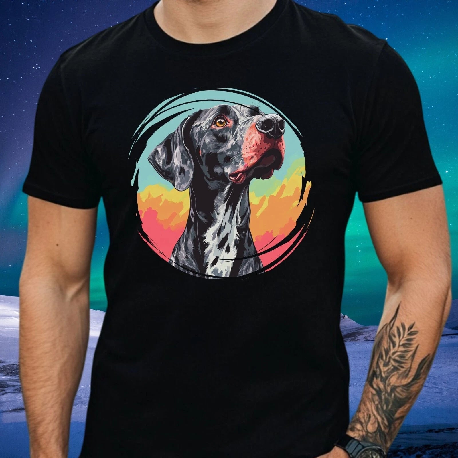Mens German Pointing Dog Pop Art Motif Cotton T-Shirt Size XS to 5XL