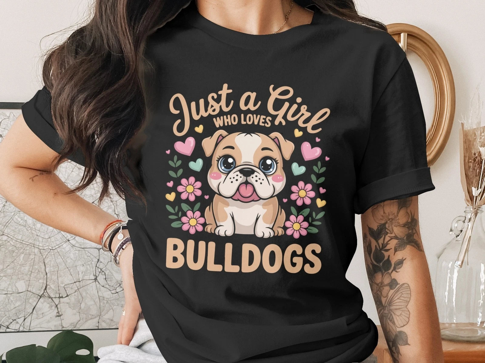 Just a Girl Who Loves Bulldogs T-Shirt, Cute Puppy Dog Tee, Bulldog Lover Gift,