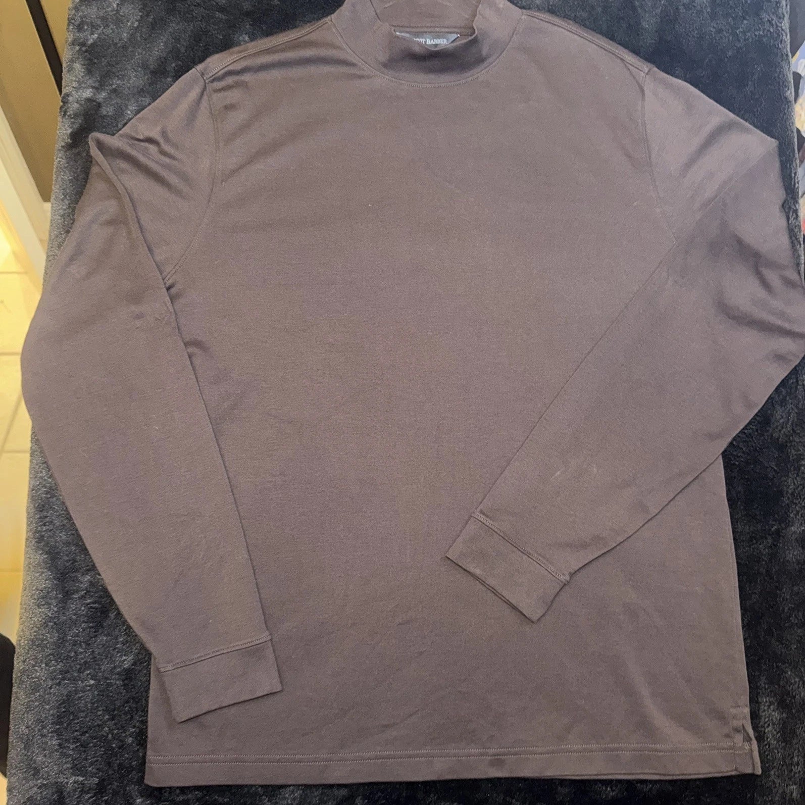 Scott Barber Mens L Brown Mock Neck Long Sleeve Pima Cotton Luxury Lightweight