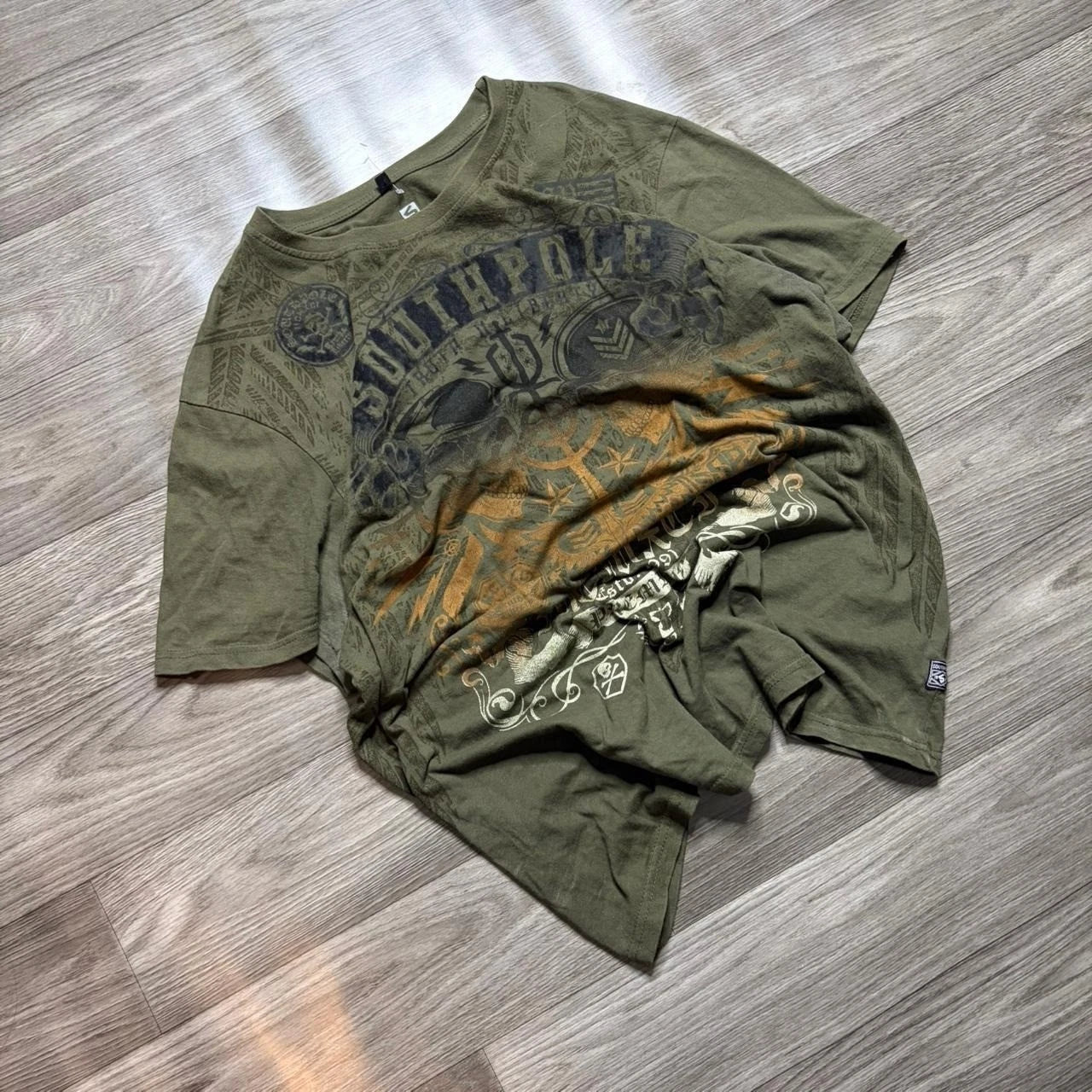 Y2K Southpole Grunge Goth Emo Skulls Wings AOP All Over Print Tee Sz XL