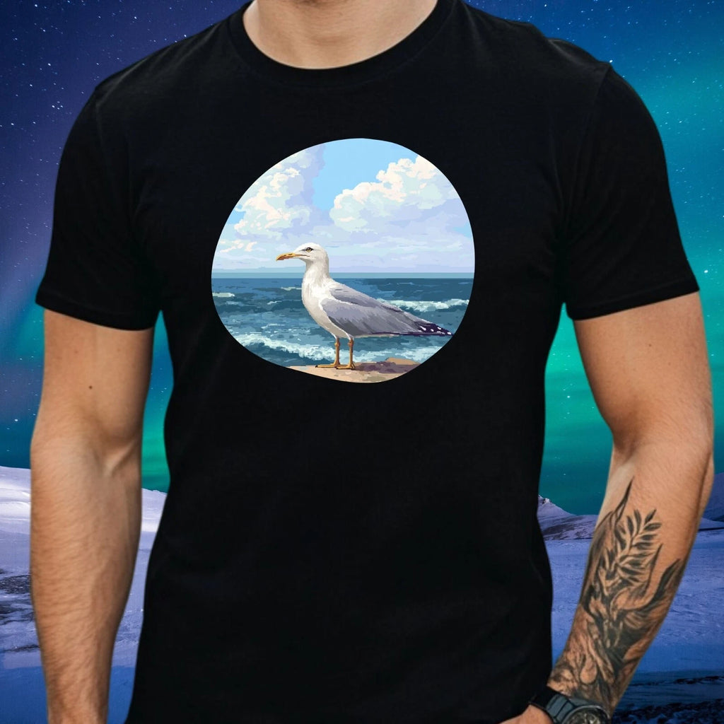 Mens Seagulls Pixel Art Motif Cotton T-Shirt Size XS to 5XL