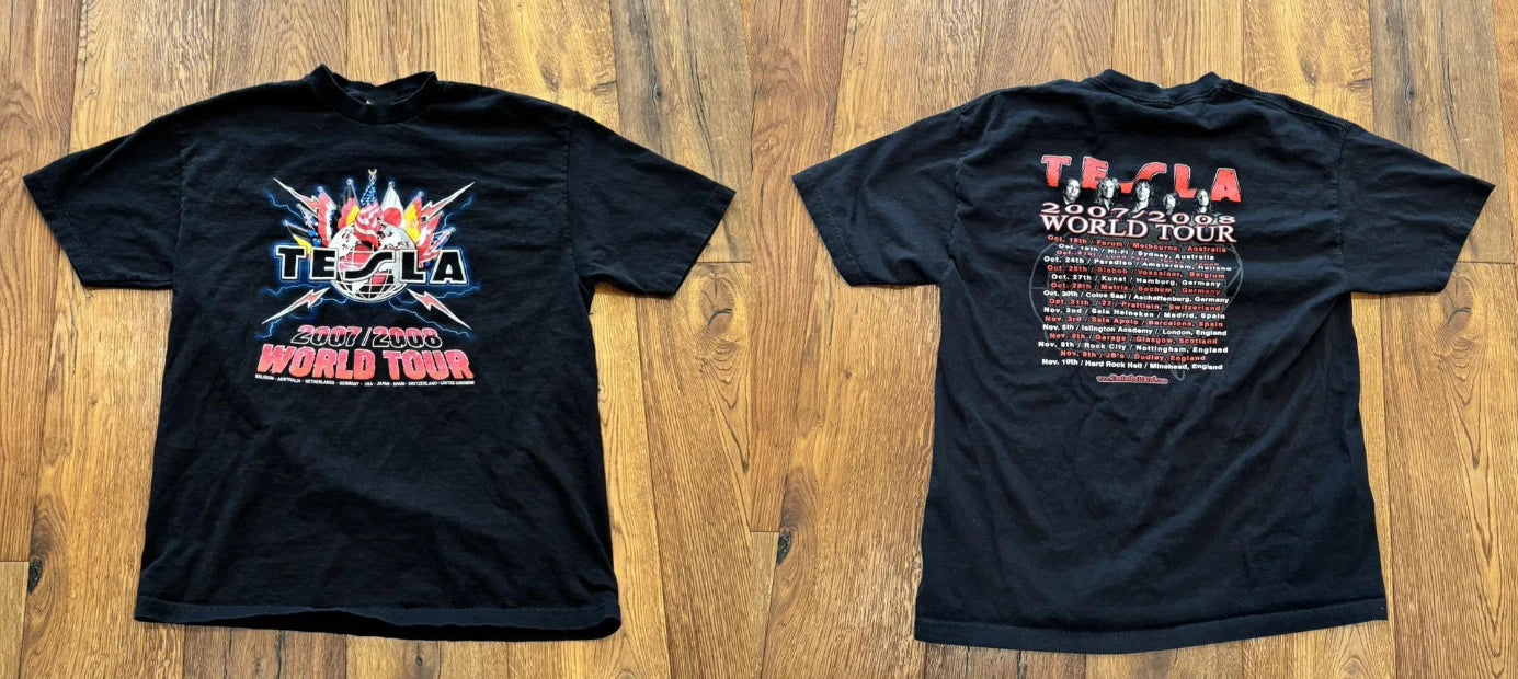 Tesla World Tour Vintage Band Tee Rock Concert Streetwear T Shirt USA S-5XL