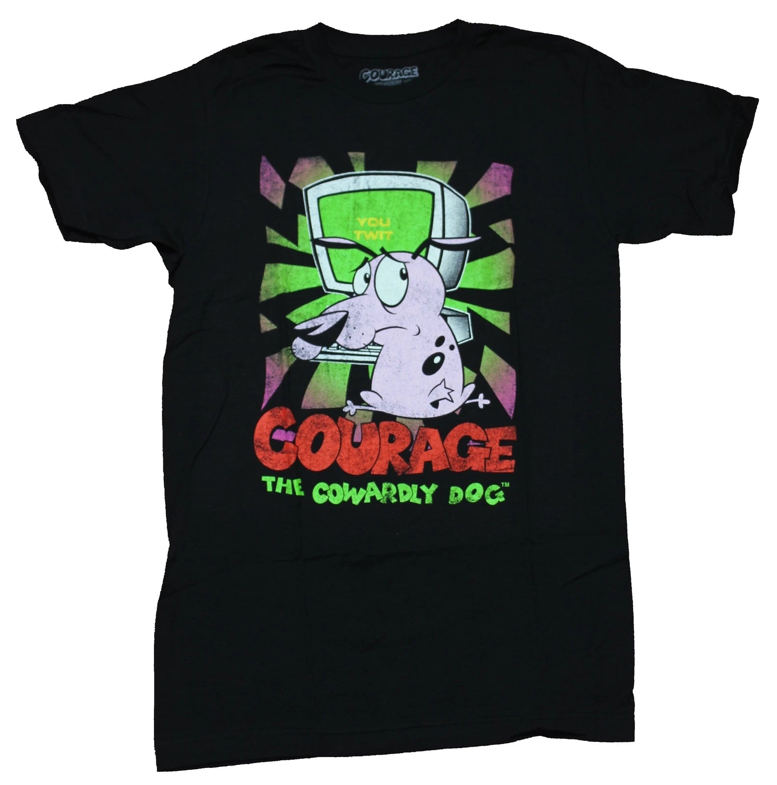 Courage the Cowardly Dog Adult New T-Shirt - Courage on the Computer You Twit