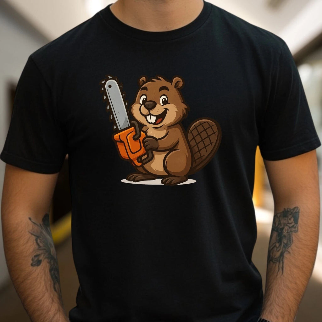 Mens Beaver Chainsaw Print Cotton T-Shirt Size S to 5XL