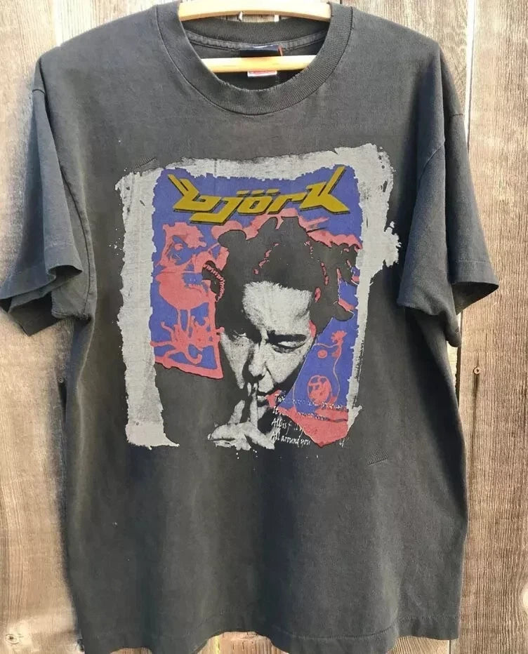Bjork Singer Art Charcoal Cotton T Shirt Full Size
