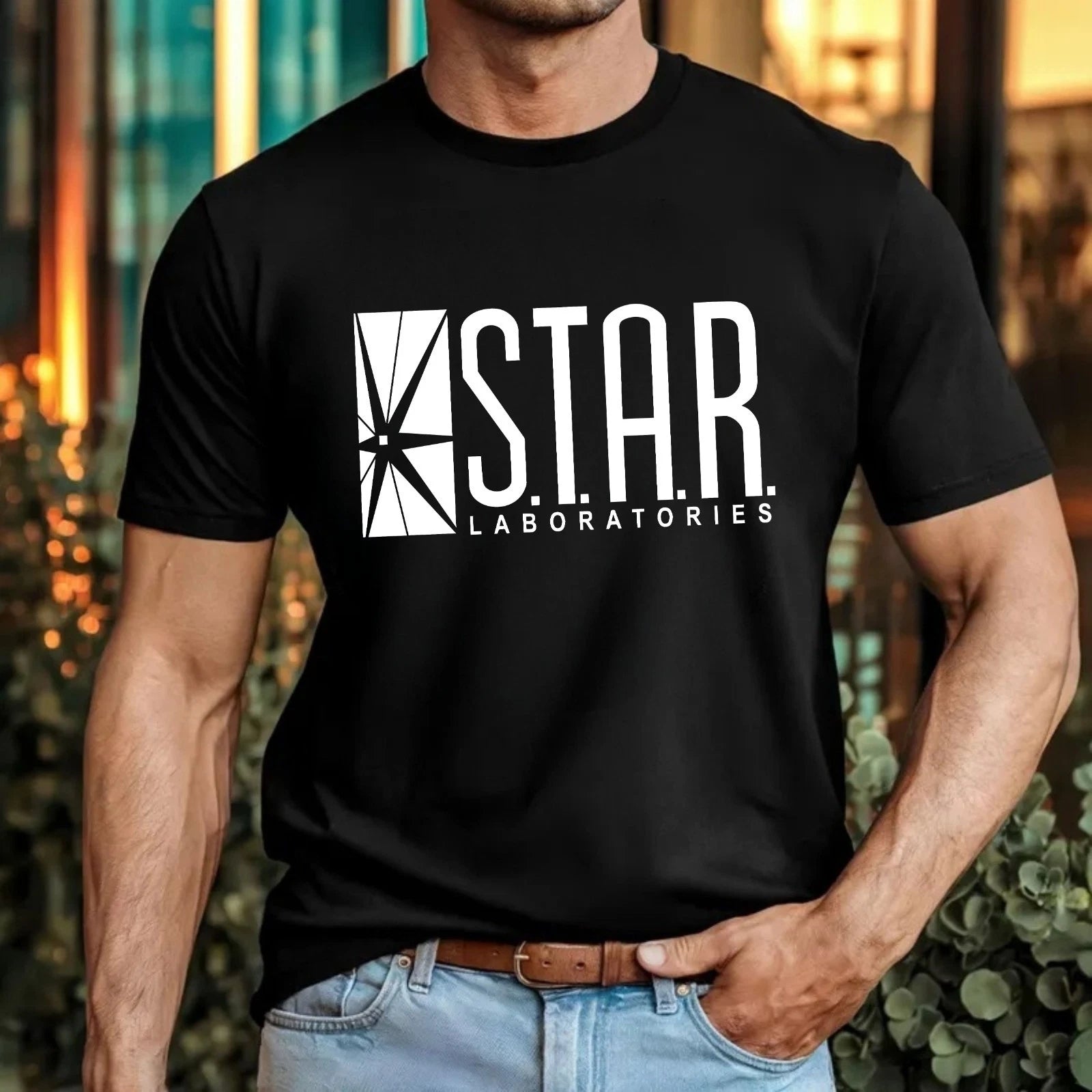 STAR Laboratories Logo T-Shirt Futuristic Science Lab Minimalist Sci Fi Gift Top