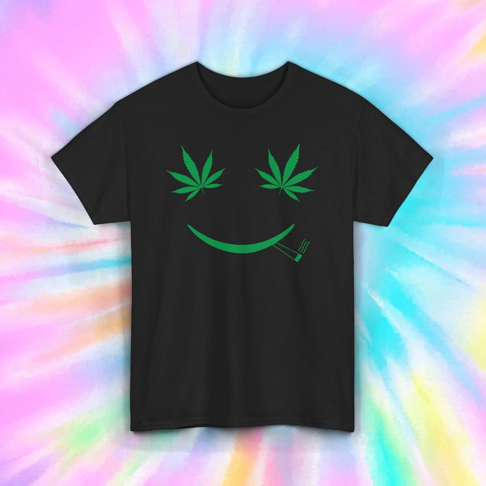 Happy Weed Face Marijuana Leaf Stoner Smiley Graphic Tee S-5XL