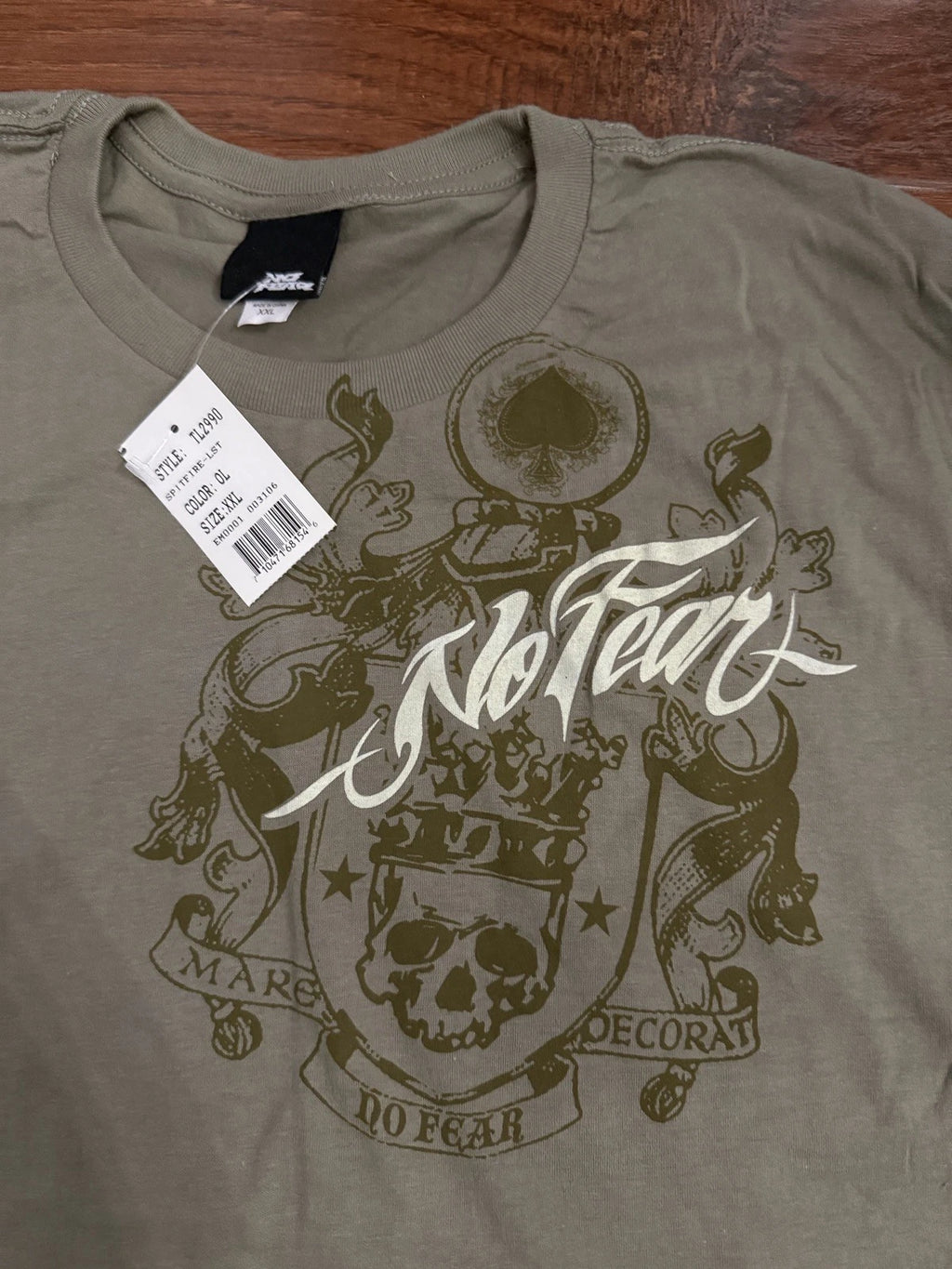 No Fear Tshirt Men's 2XL Y2K 90s Style Vintage No Fear Skull L/S Tee Green BNWT
