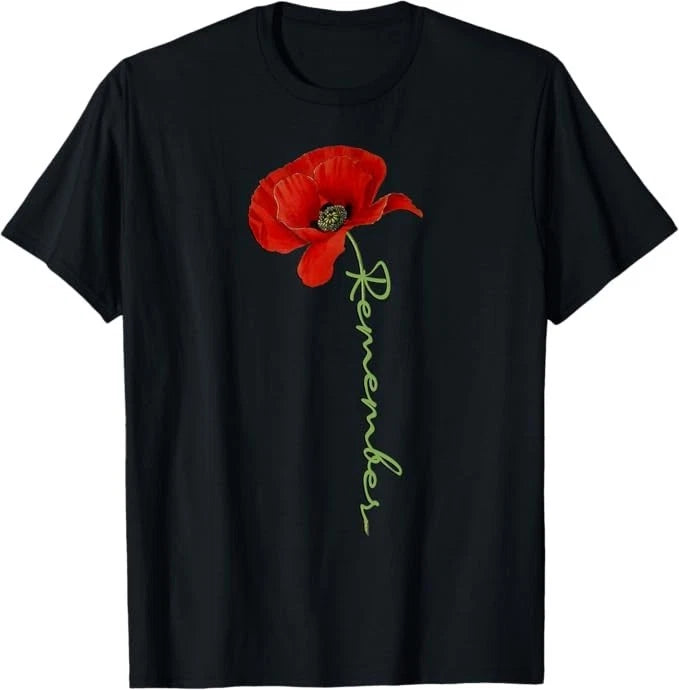 Patriotic Red Poppy Flowers Design Veterans and Memorial Day T-Shirt