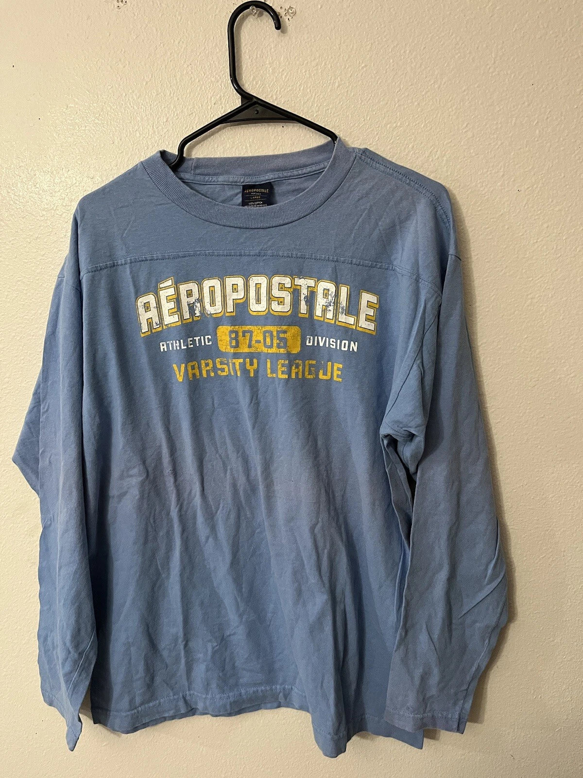 ✅ Aeropostale Graphic Tee Mens T-Shirt Size Large Blue Y2K Graphic Long Sleeve
