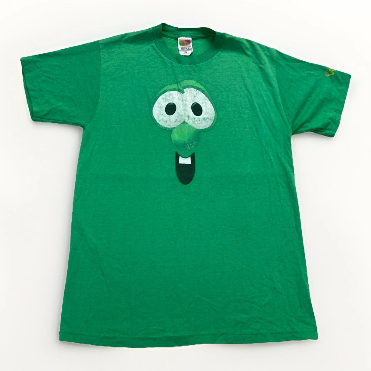 Vintage Veggie Tales Shirt Mens M Green Larry Cucumber Cartoon Promo Graphic Y2K