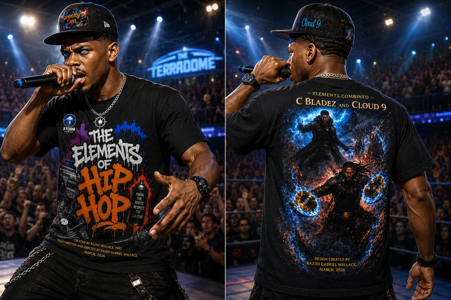 Designer T-Shirt - Sizes  L, XL, XXL - Coud 9 & C Bladez - Elements of Hip Hop -