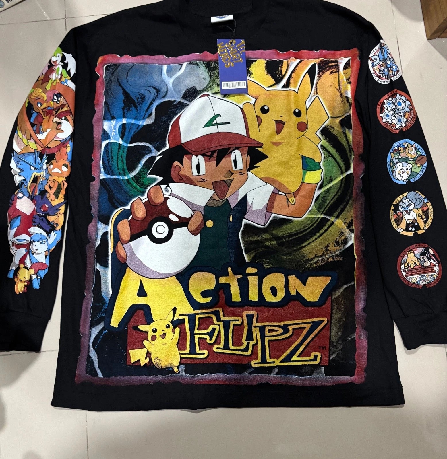 Pokemon Satoshi & Pikachu Vintage Mexican Peyote Inspired Boot Tshirt