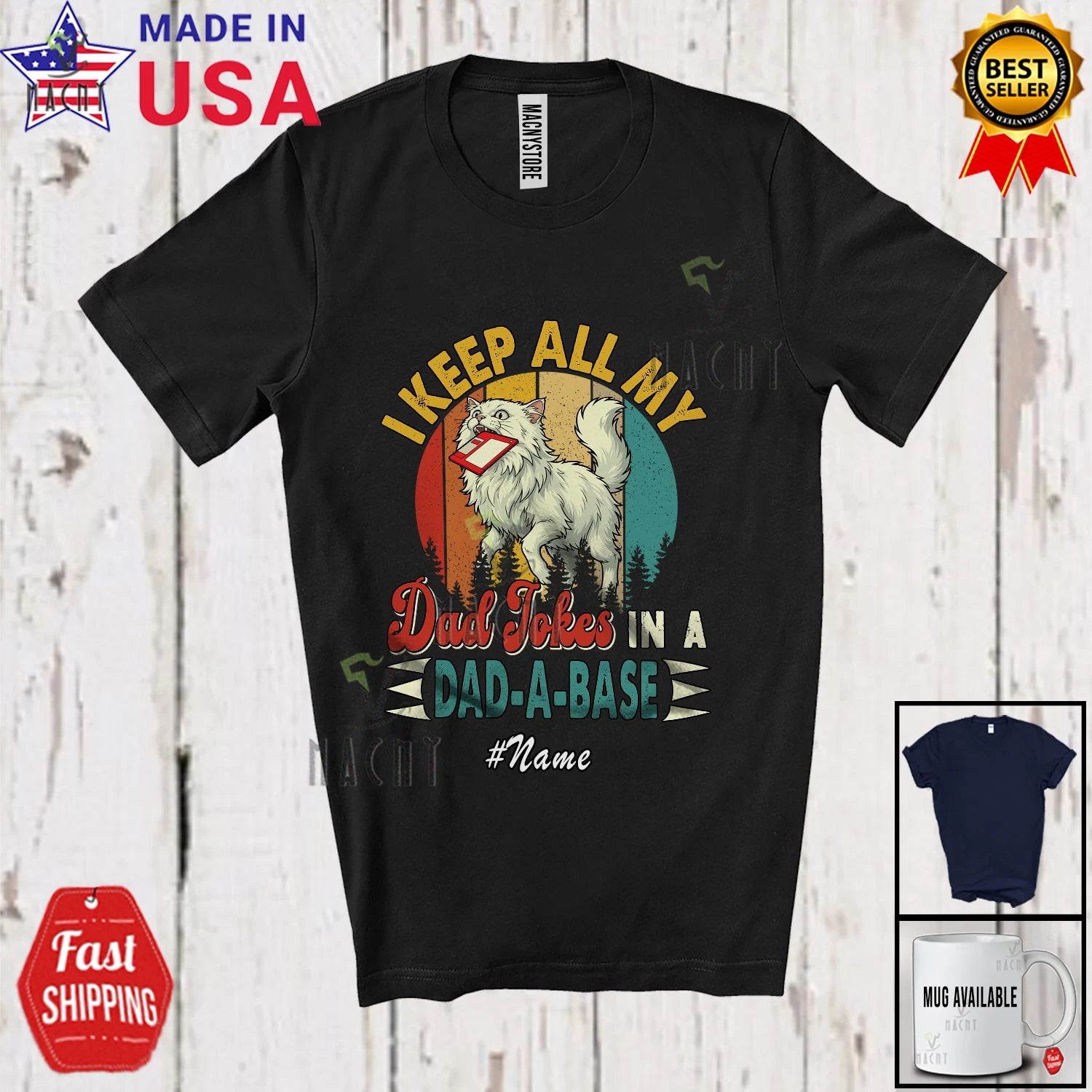 Custom Name Dad Jokes In Dad-A-Base; Father's Day Cat IT Manager Retro T-Shirt