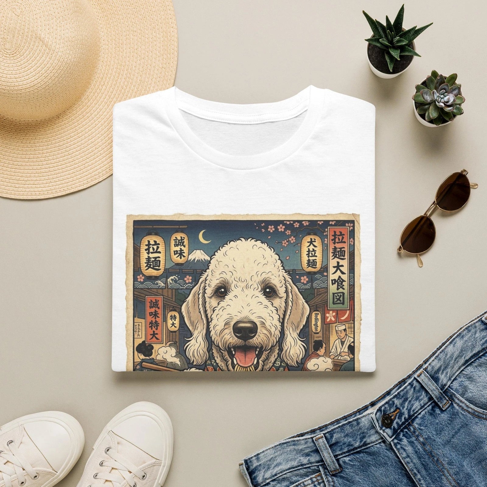 bedlington terrier Ramen Dog T-Shirt | Cute Dog Eating Ramen Graphic Tee