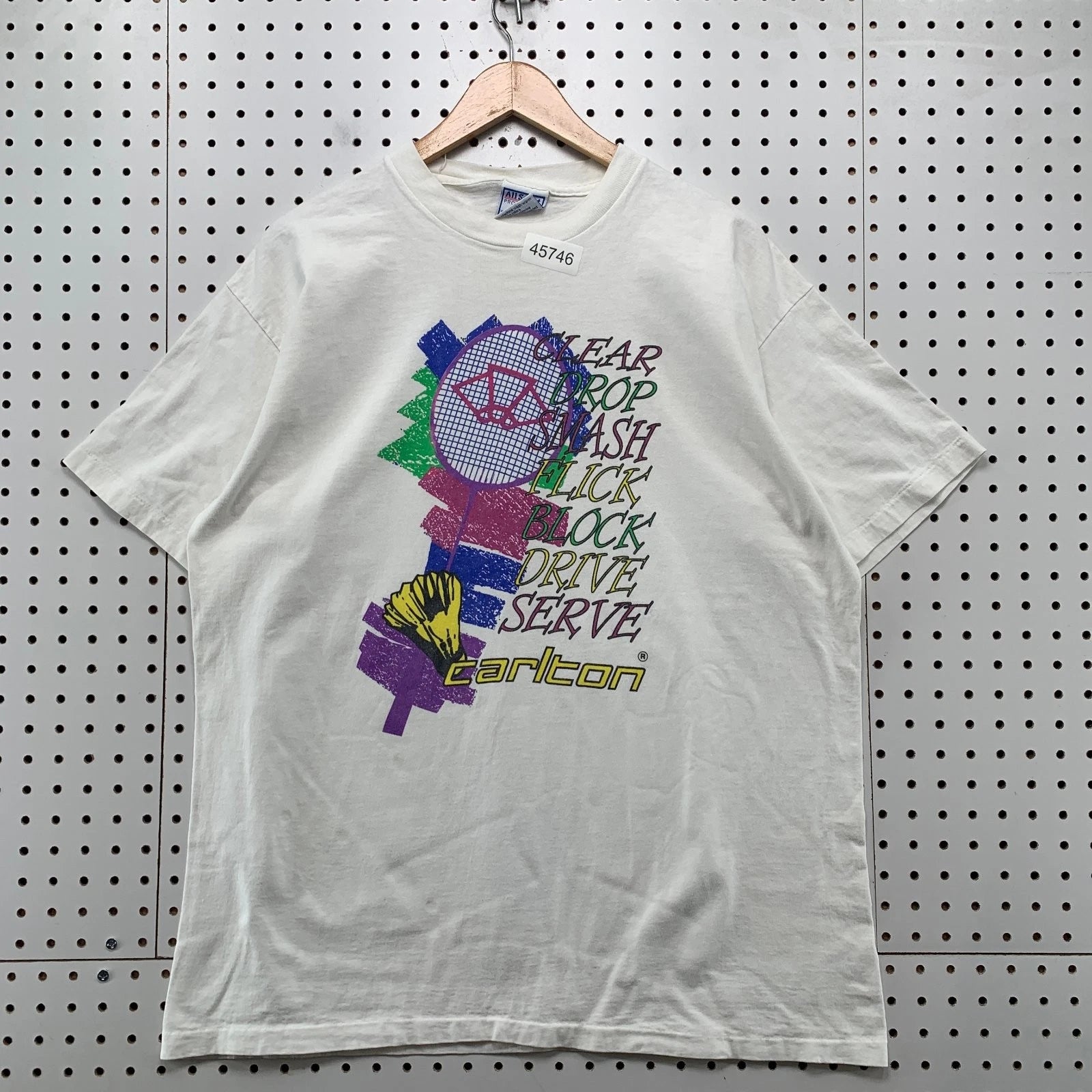 Vintage Carlton Badminton T Shirt Mens XL White Single Stitch All Sport USA
