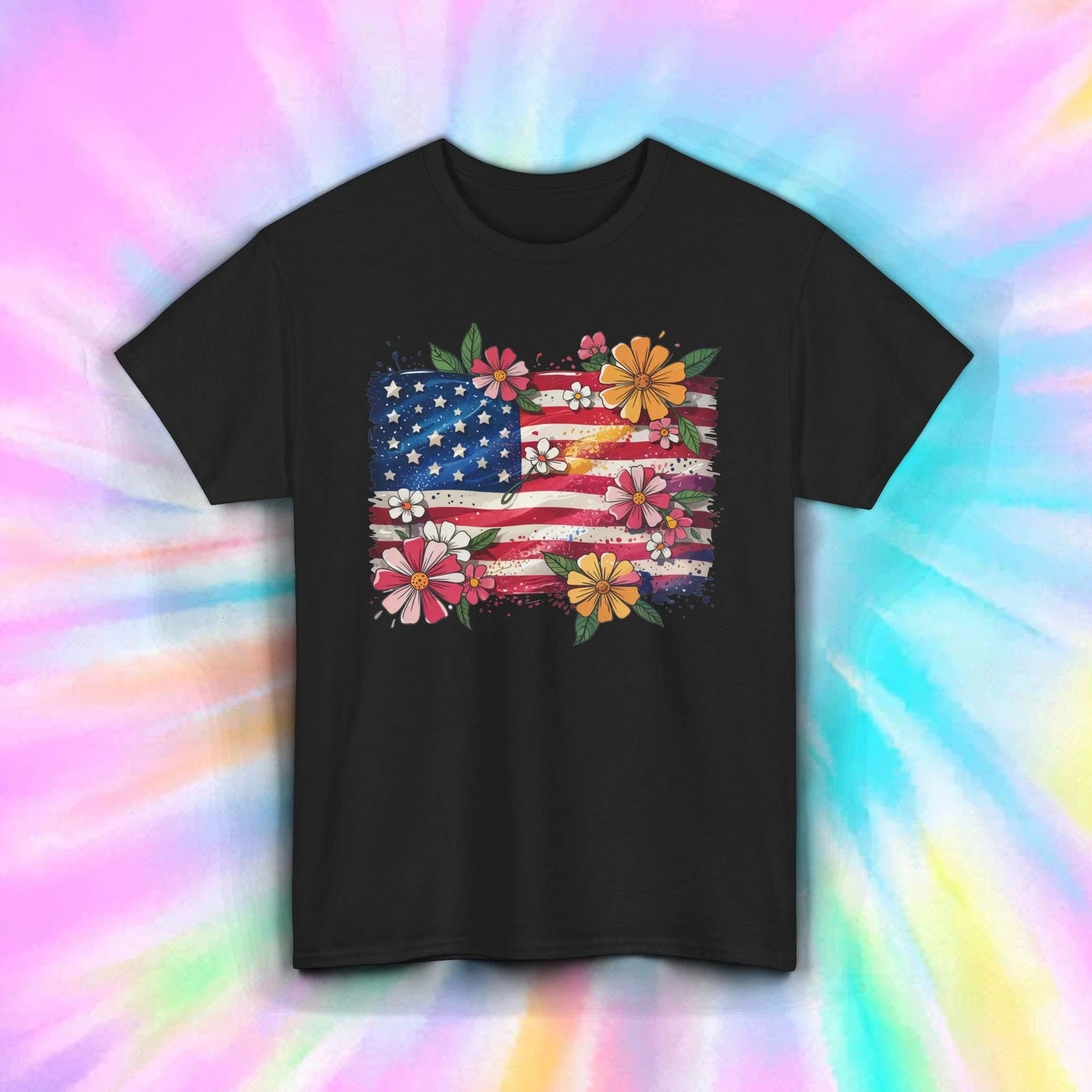 USA Flag Shirt Floral Patriotic July 4th Summer Boho America Tee S-5XL